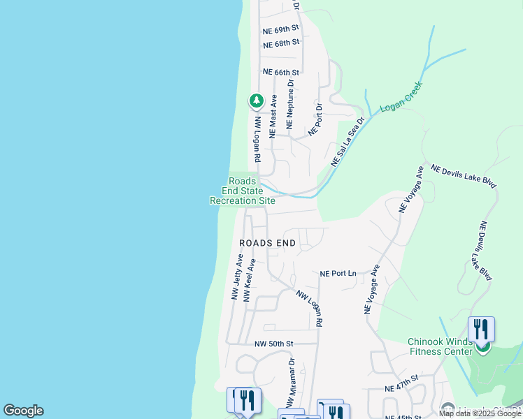 map of restaurants, bars, coffee shops, grocery stores, and more near 5819 Northwest Logan Road in Lincoln City