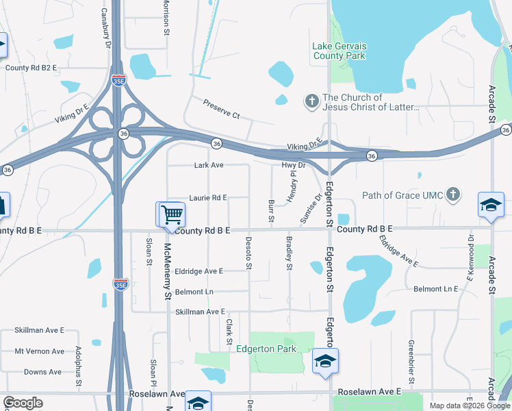 map of restaurants, bars, coffee shops, grocery stores, and more near 2196 Desoto Street in Saint Paul