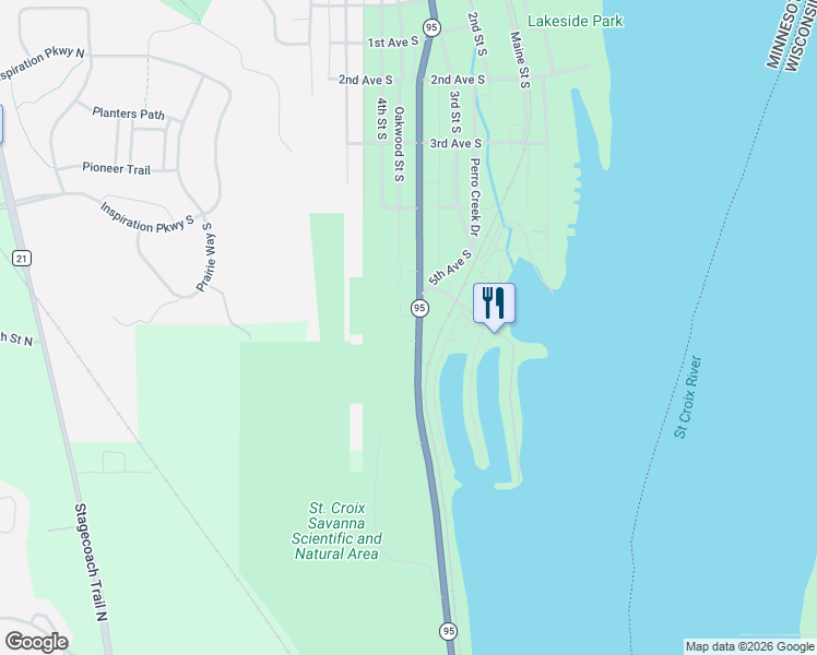 map of restaurants, bars, coffee shops, grocery stores, and more near 638 Minnesota Street South in Bayport