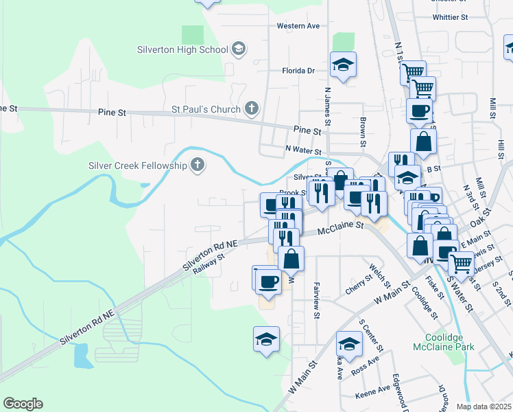 map of restaurants, bars, coffee shops, grocery stores, and more near 535 Short Street in Silverton