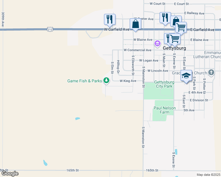 map of restaurants, bars, coffee shops, grocery stores, and more near 516 Holly Drive in Gettysburg