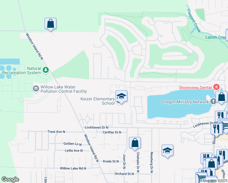 map of restaurants, bars, coffee shops, grocery stores, and more near 964 Sagrada Circle North in Keizer