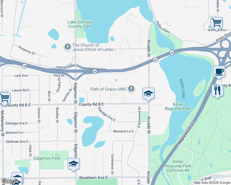 map of restaurants, bars, coffee shops, grocery stores, and more near 719 Laurie Court in Saint Paul