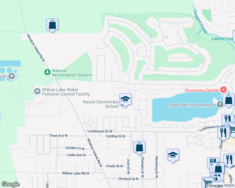 map of restaurants, bars, coffee shops, grocery stores, and more near 964 Sagrada Circle North in Keizer
