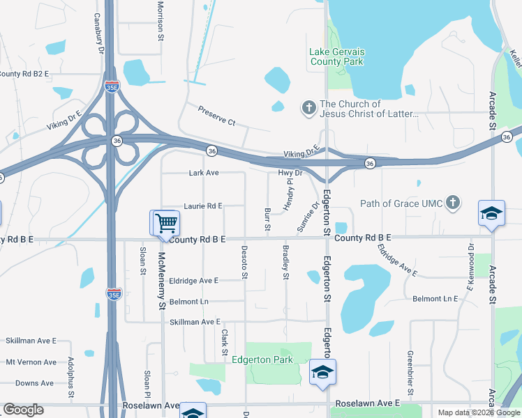 map of restaurants, bars, coffee shops, grocery stores, and more near 2196 Desoto Street in Saint Paul