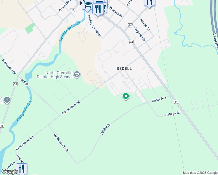 map of restaurants, bars, coffee shops, grocery stores, and more near 2580-2668 Concession Rd in Kemptville