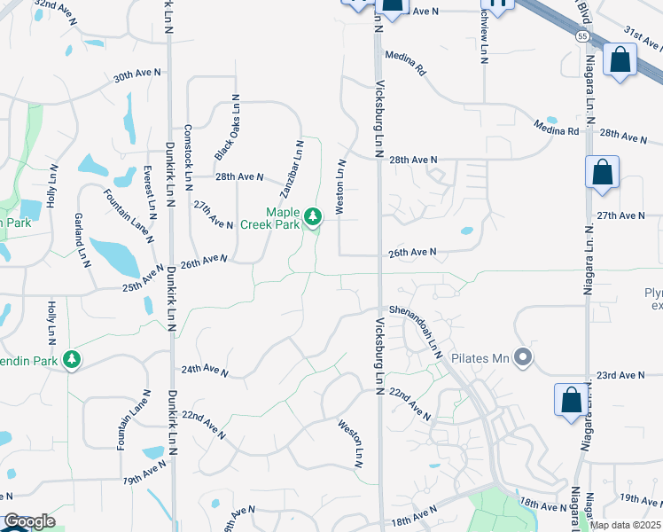 map of restaurants, bars, coffee shops, grocery stores, and more near 16025 26th Avenue North in Minneapolis