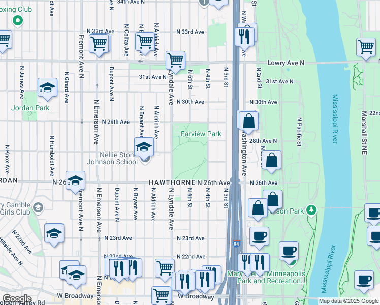 map of restaurants, bars, coffee shops, grocery stores, and more near 621 29th Ave N in Minneapolis