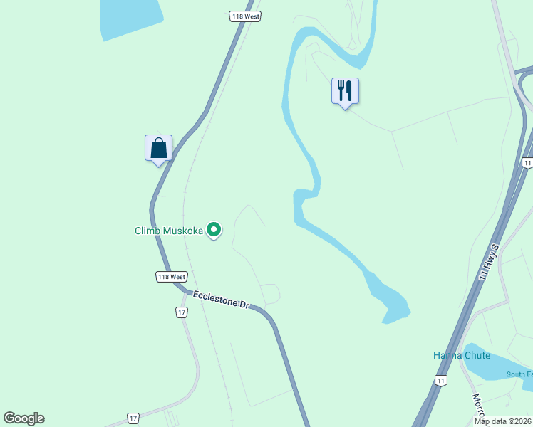 map of restaurants, bars, coffee shops, grocery stores, and more near 64 Kirkhill Drive in Bracebridge