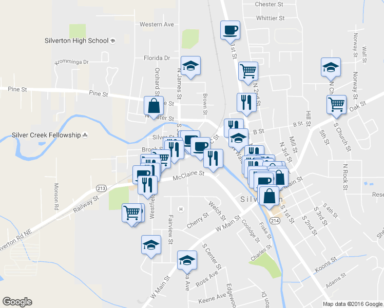 map of restaurants, bars, coffee shops, grocery stores, and more near 282 West C Street in Silverton