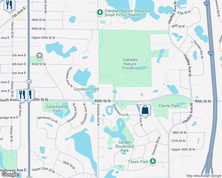 map of restaurants, bars, coffee shops, grocery stores, and more near 4083 Granada Avenue North in Saint Paul