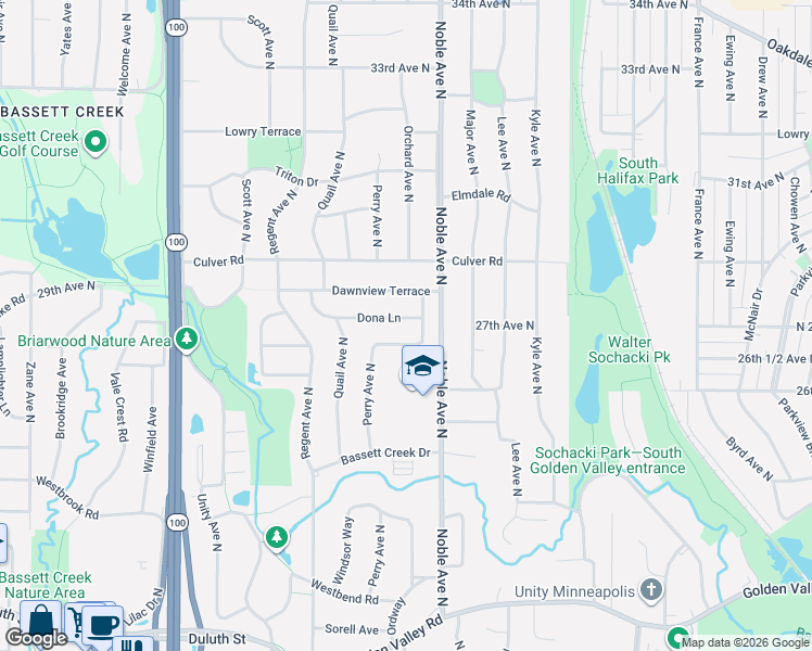 map of restaurants, bars, coffee shops, grocery stores, and more near 4800 East Marie Lane in Golden Valley