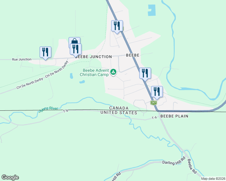 map of restaurants, bars, coffee shops, grocery stores, and more near 7 Rue John in Stanstead