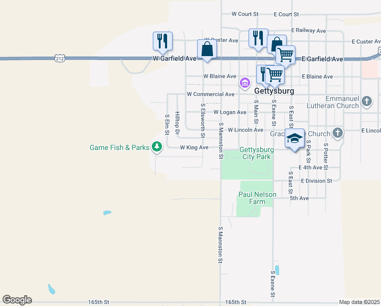 map of restaurants, bars, coffee shops, grocery stores, and more near 516 Holly Drive in Gettysburg