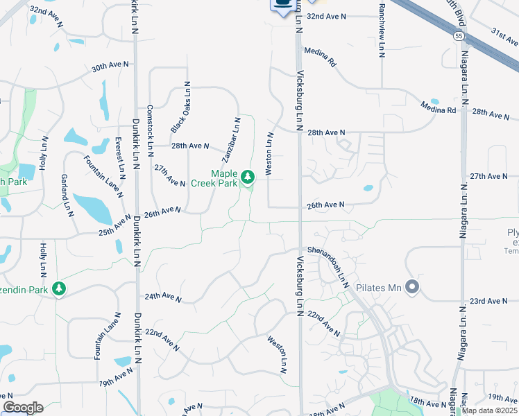 map of restaurants, bars, coffee shops, grocery stores, and more near 16025 26th Avenue North in Minneapolis