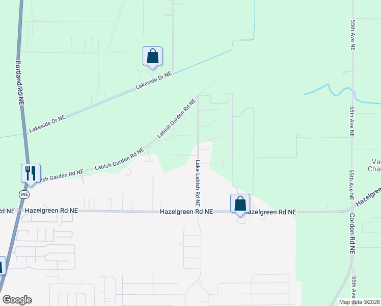 map of restaurants, bars, coffee shops, grocery stores, and more near 5955 Lake Labish Road Northeast in Salem