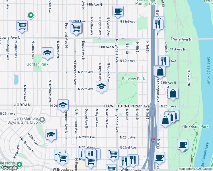 map of restaurants, bars, coffee shops, grocery stores, and more near in Minneapolis