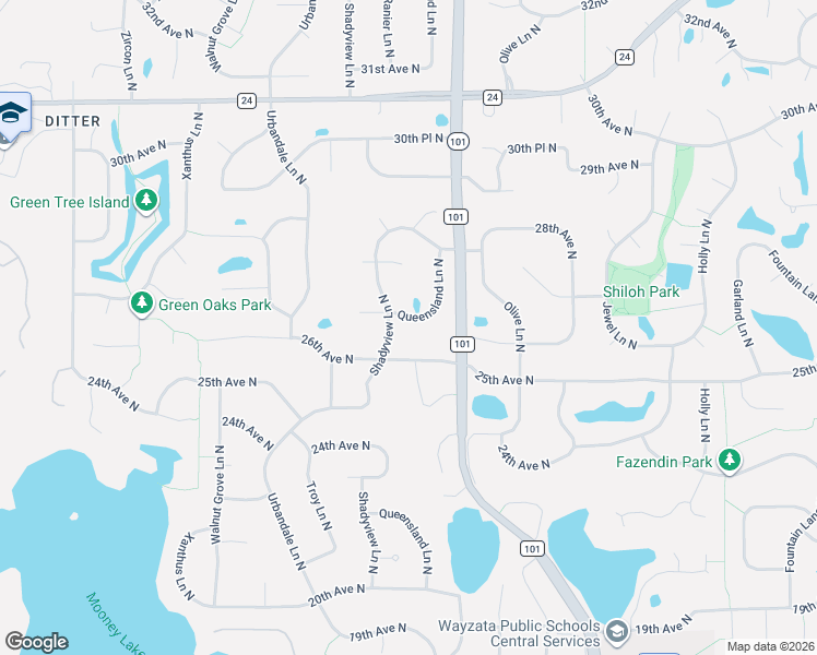 map of restaurants, bars, coffee shops, grocery stores, and more near 18000 26th Avenue North in Minneapolis
