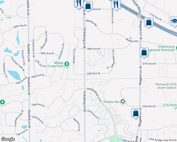 map of restaurants, bars, coffee shops, grocery stores, and more near 15861 27th Avenue North in Minneapolis