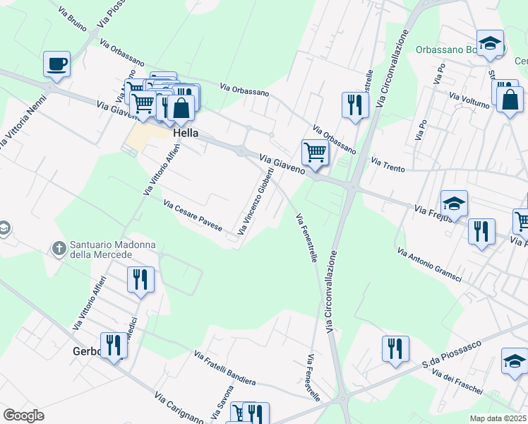 map of restaurants, bars, coffee shops, grocery stores, and more near 18 Via G. da Verazzano in Hella