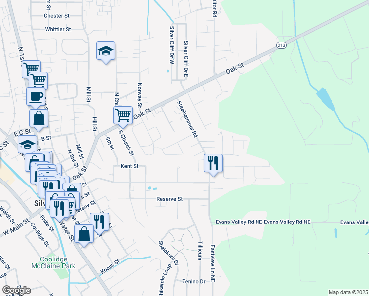 map of restaurants, bars, coffee shops, grocery stores, and more near 1101 Jaysie Drive in Silverton