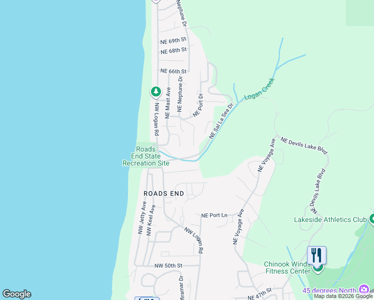 map of restaurants, bars, coffee shops, grocery stores, and more near 6110 Northeast Oar Drive in Lincoln City