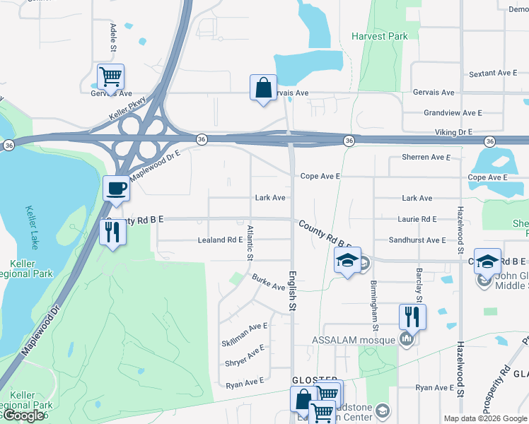map of restaurants, bars, coffee shops, grocery stores, and more near 1248 Lark Avenue in Saint Paul