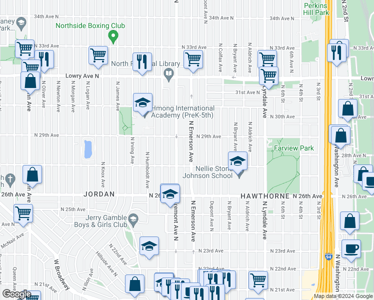 map of restaurants, bars, coffee shops, grocery stores, and more near in Minneapolis