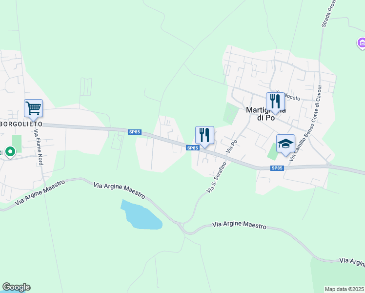 map of restaurants, bars, coffee shops, grocery stores, and more near 81A Via Bardellina in Martignana di Po