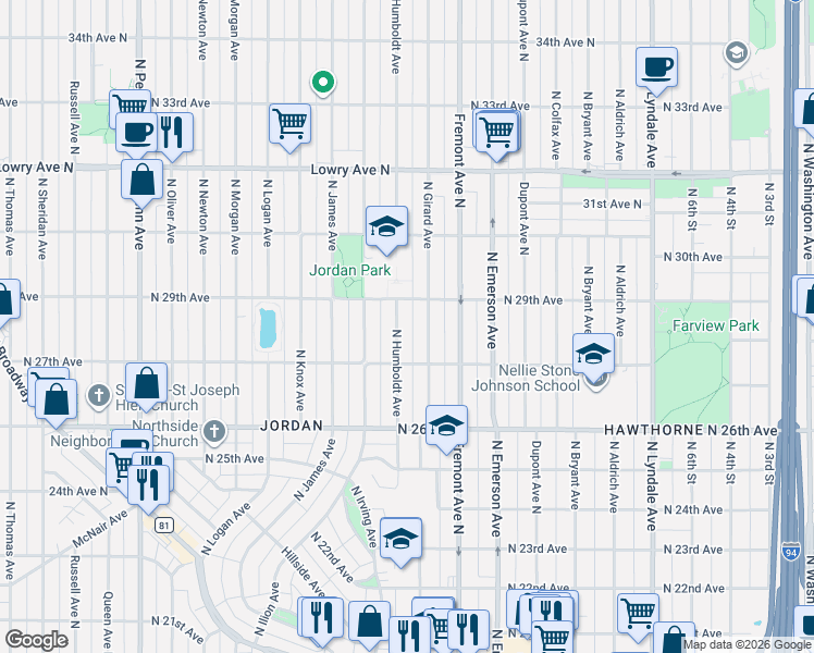 map of restaurants, bars, coffee shops, grocery stores, and more near 2811 North Girard Avenue in Minneapolis