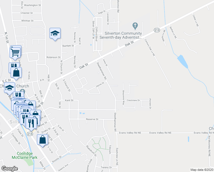 map of restaurants, bars, coffee shops, grocery stores, and more near 175 Steelhammer Road in Silverton