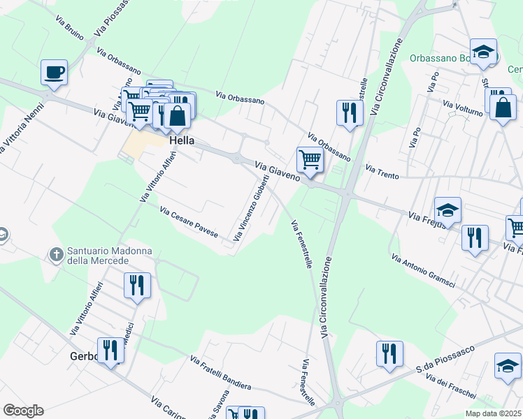map of restaurants, bars, coffee shops, grocery stores, and more near 18 Via G. da Verazzano in Hella