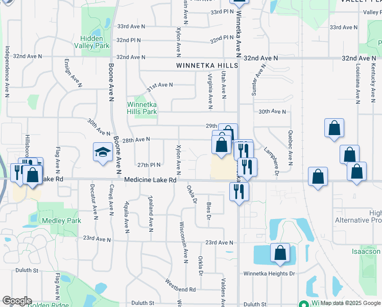 map of restaurants, bars, coffee shops, grocery stores, and more near 2749 Virginia Avenue North in Minneapolis