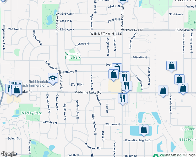 map of restaurants, bars, coffee shops, grocery stores, and more near 2749 Virginia Avenue North in Minneapolis