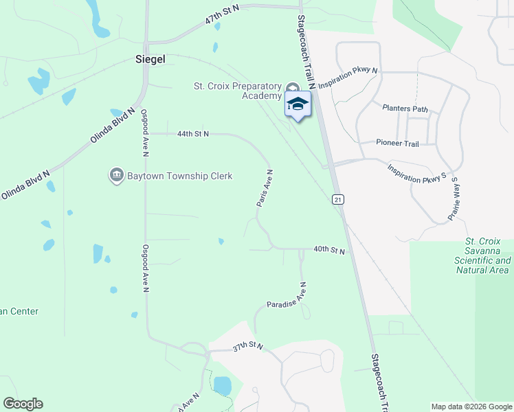 map of restaurants, bars, coffee shops, grocery stores, and more near 4124 Paris Avenue North in Stillwater