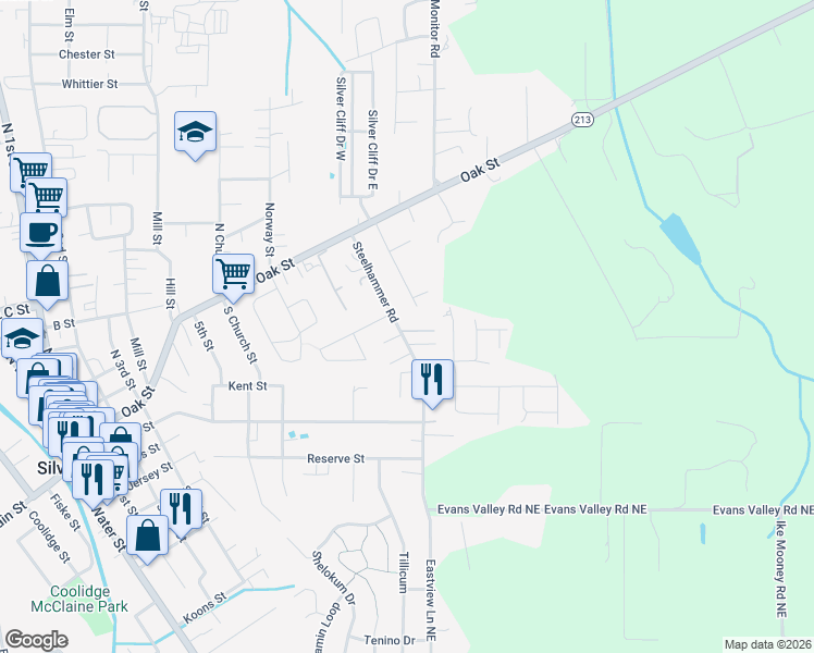 map of restaurants, bars, coffee shops, grocery stores, and more near 175 Steelhammer Road in Silverton