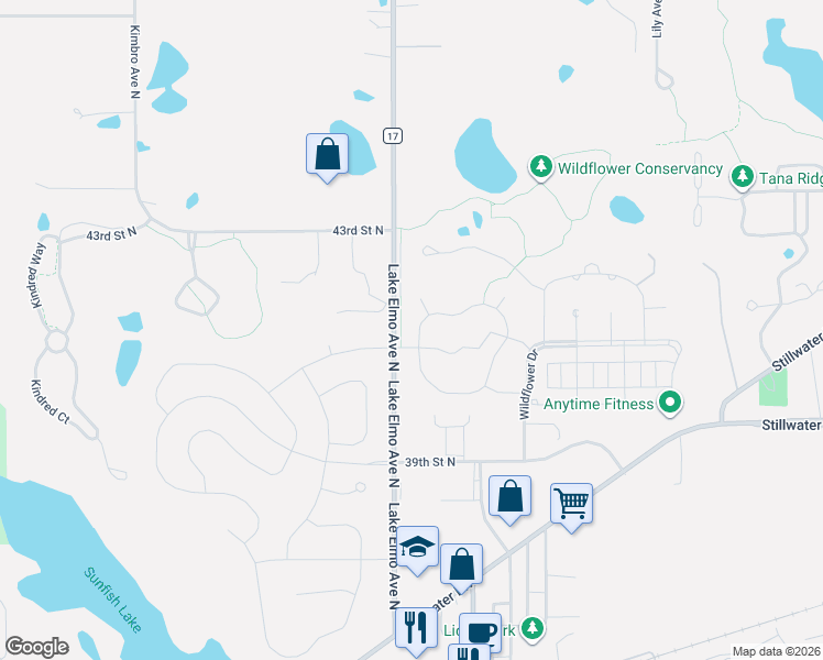 map of restaurants, bars, coffee shops, grocery stores, and more near 4132 Lady Slipper Road in Lake Elmo