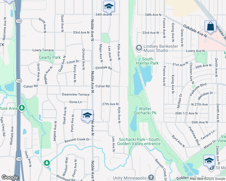 map of restaurants, bars, coffee shops, grocery stores, and more near 2816 Lee Avenue North in Minneapolis
