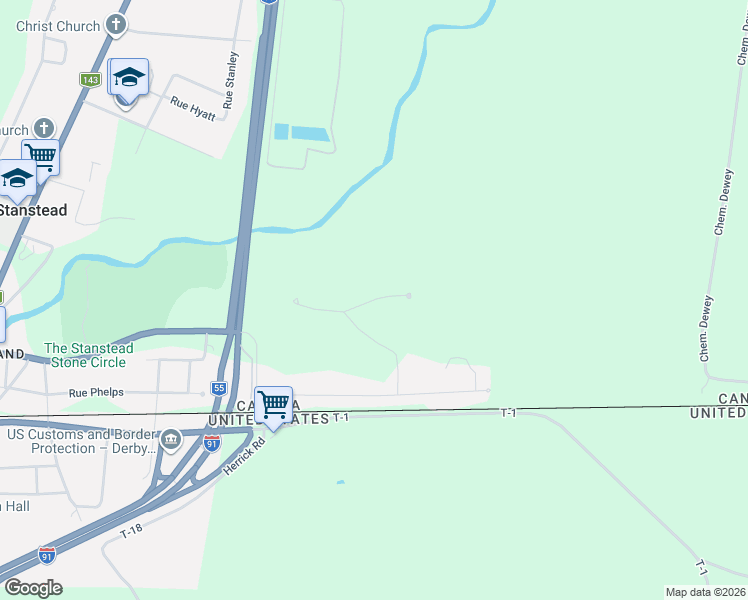 map of restaurants, bars, coffee shops, grocery stores, and more near Rue des Cèdres in Stanstead