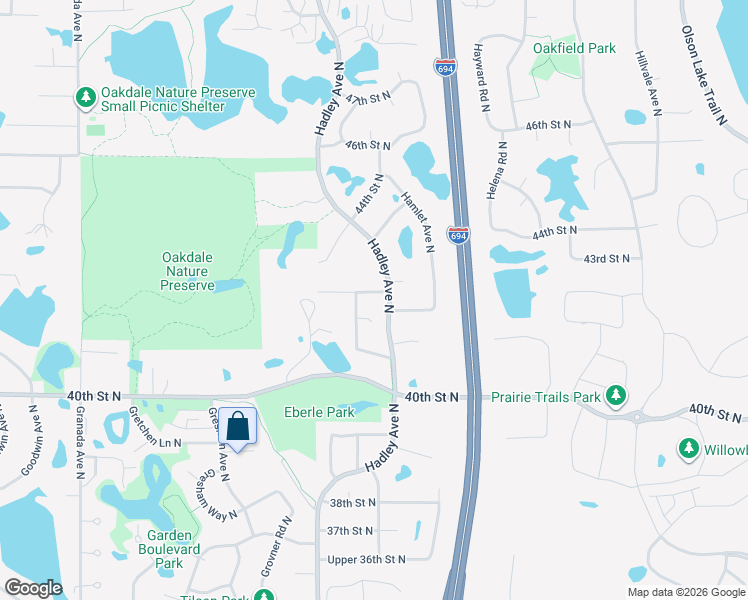 map of restaurants, bars, coffee shops, grocery stores, and more near 7094 42nd Street Court in Oakdale