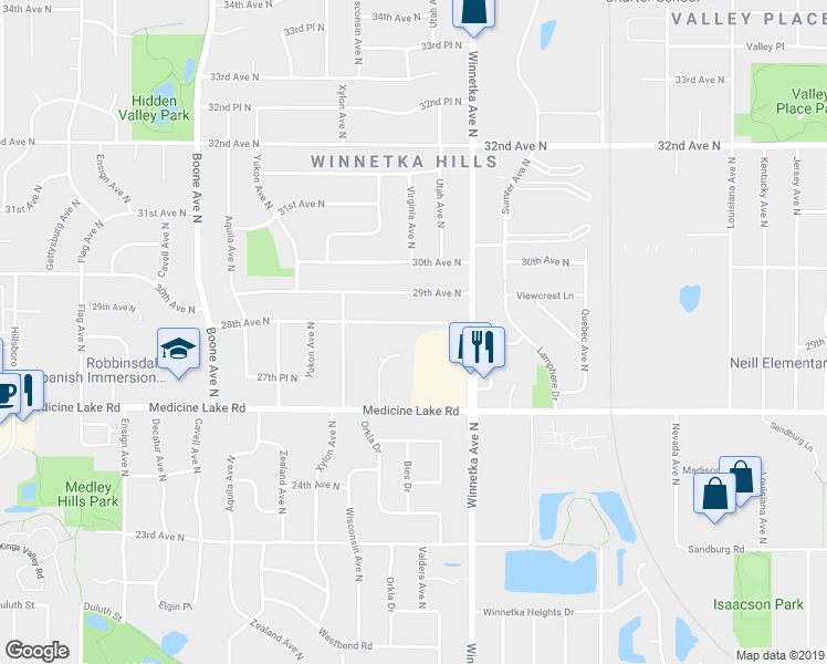 map of restaurants, bars, coffee shops, grocery stores, and more near 2724 Virginia Avenue North in Minneapolis