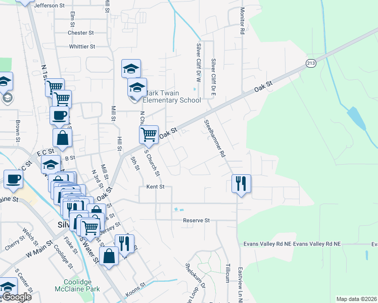 map of restaurants, bars, coffee shops, grocery stores, and more near 14 Denmark Loop in Silverton