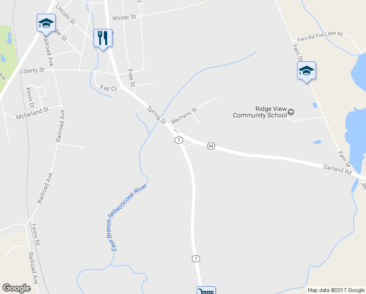 map of restaurants, bars, coffee shops, grocery stores, and more near 429 Garland Road in Dexter