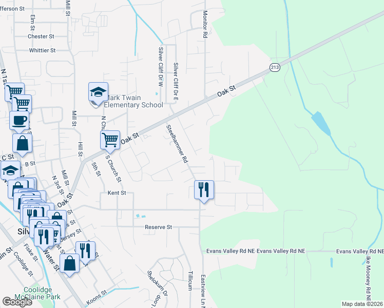 map of restaurants, bars, coffee shops, grocery stores, and more near 195 Iowa Street in Silverton