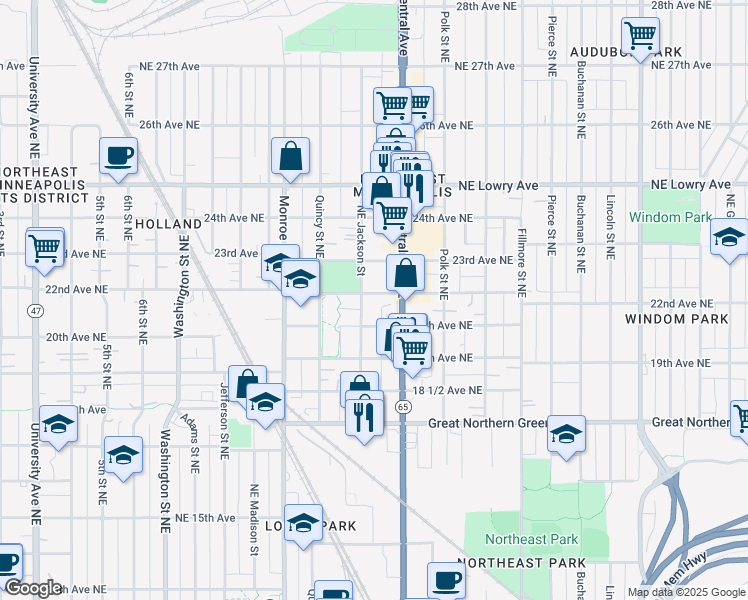 map of restaurants, bars, coffee shops, grocery stores, and more near 903 20th Avenue Northeast in Minneapolis