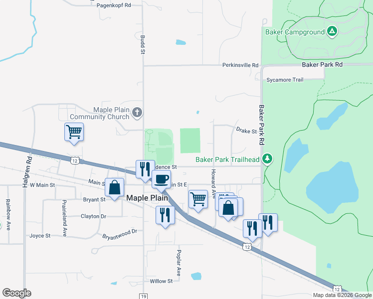 map of restaurants, bars, coffee shops, grocery stores, and more near 5050 Independence Street in Maple Plain