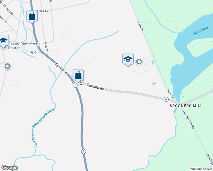 map of restaurants, bars, coffee shops, grocery stores, and more near 340 Garland Road in Dexter