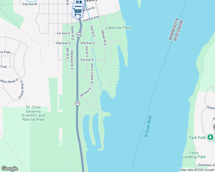 map of restaurants, bars, coffee shops, grocery stores, and more near 595 Lakeside Drive South in Bayport