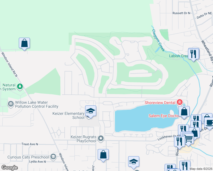 map of restaurants, bars, coffee shops, grocery stores, and more near 6137 Hogan Drive North in Keizer