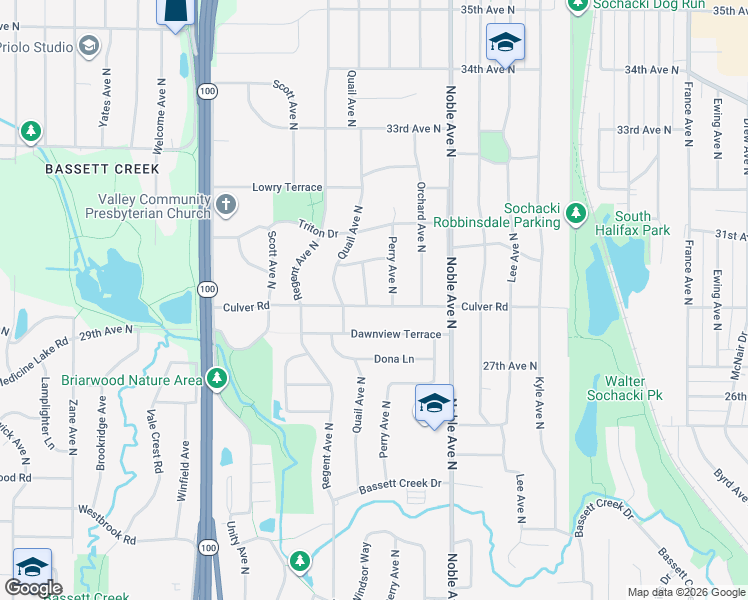 map of restaurants, bars, coffee shops, grocery stores, and more near 2924 Cherokee Place in Minneapolis